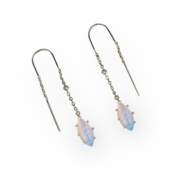 new Jules Smith ꧁ 14K Gold Plated Opal + Cubic Zirconia CZ Threader Earrings ꧂ - Picture 13 of 16